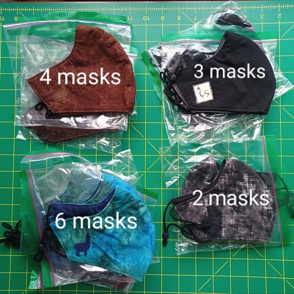 Lot of 15 reusable face masks. Cotton, Lined, nose wire. Adult or Youth washable